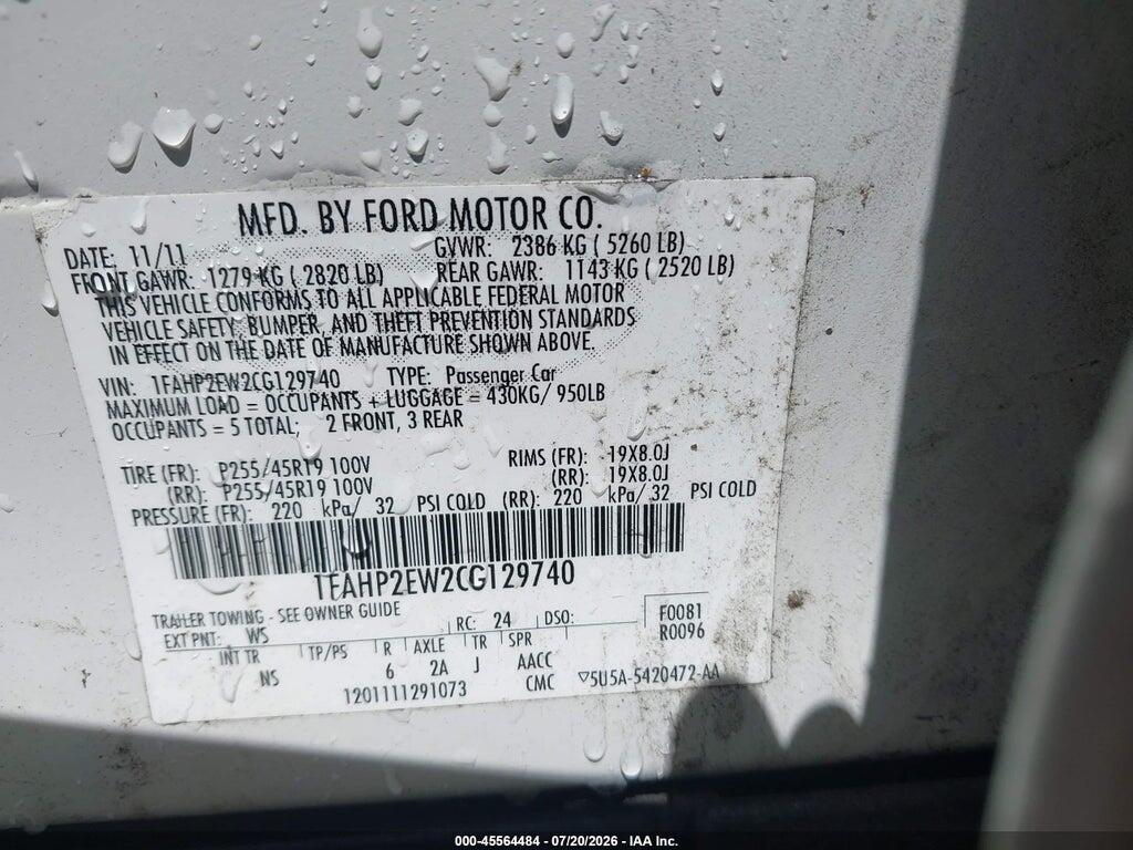 1FAHP2EW2CG129740 2012 FORD TAURUS photo no. 9