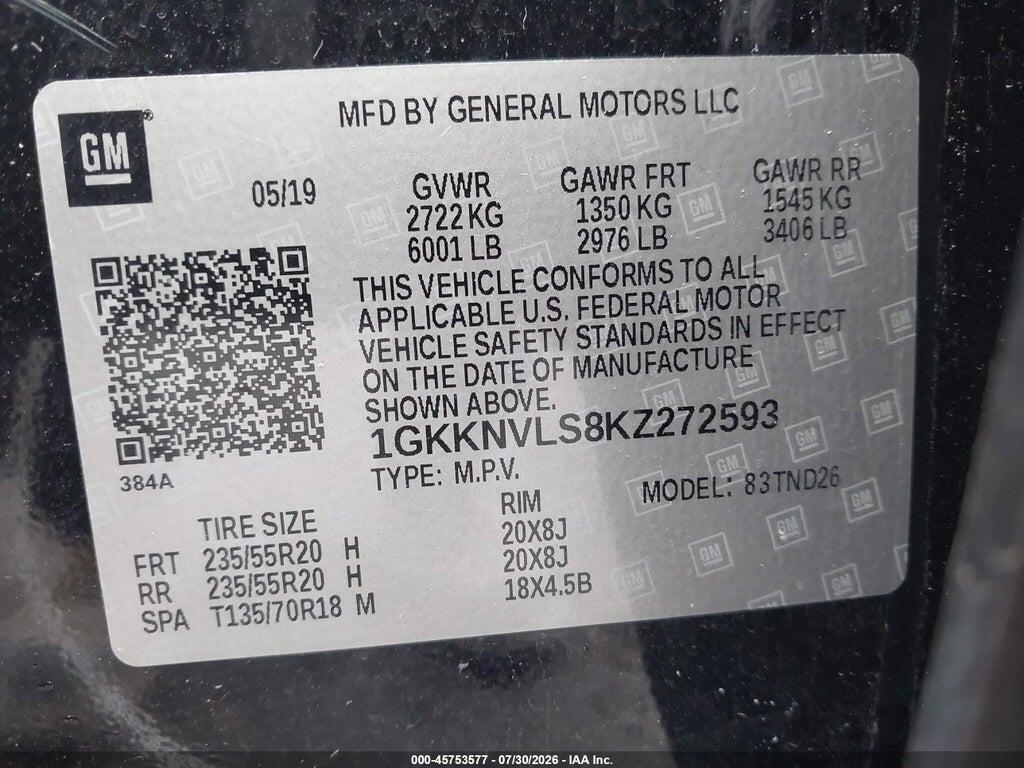 1GKKNVLS8KZ272593 2019 GMC ACADIA photo no. 9