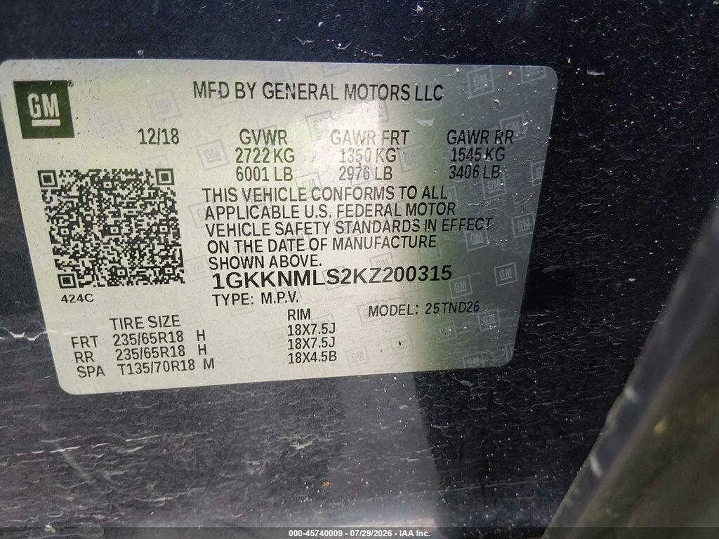 1GKKNMLS2KZ200315 2019 GMC ACADIA photo no. 9