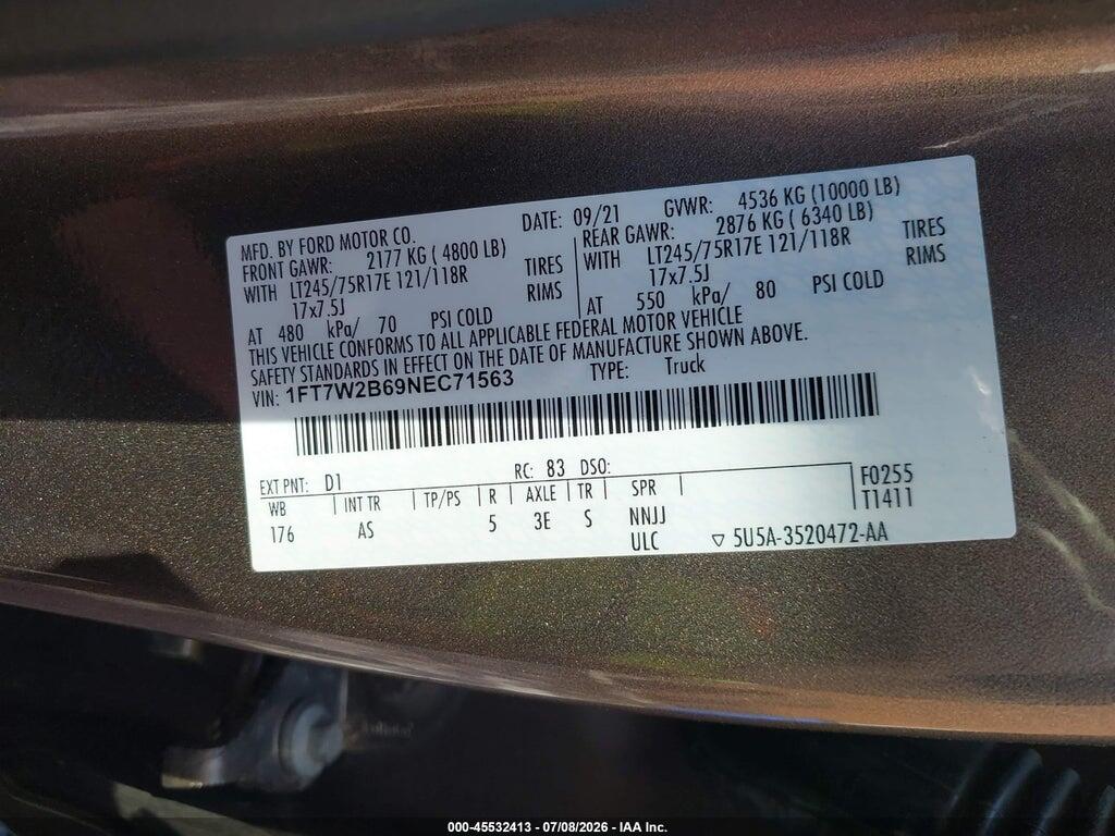 1FT7W2B69NEC71563 2022 FORD F-250 photo no. 9