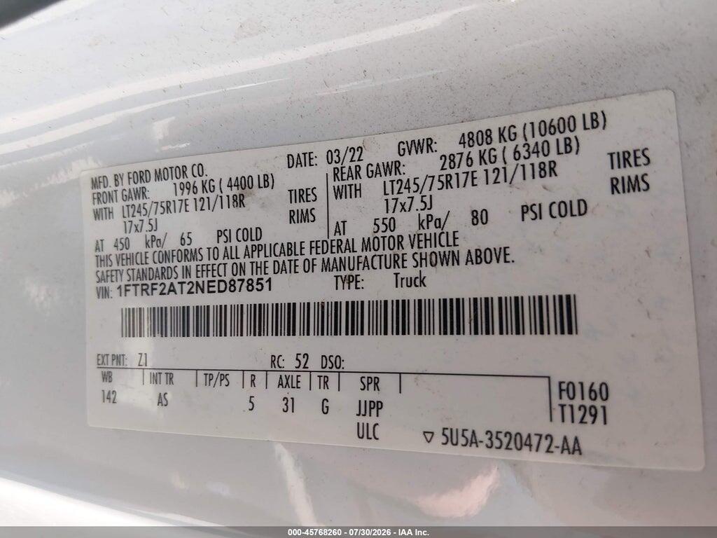 1FTRF2AT2NED87851 2022 FORD F-250 photo no. 9