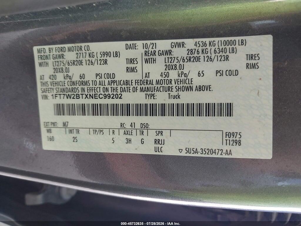 1FT7W2BTXNEC99202 2022 FORD F-250 photo no. 9