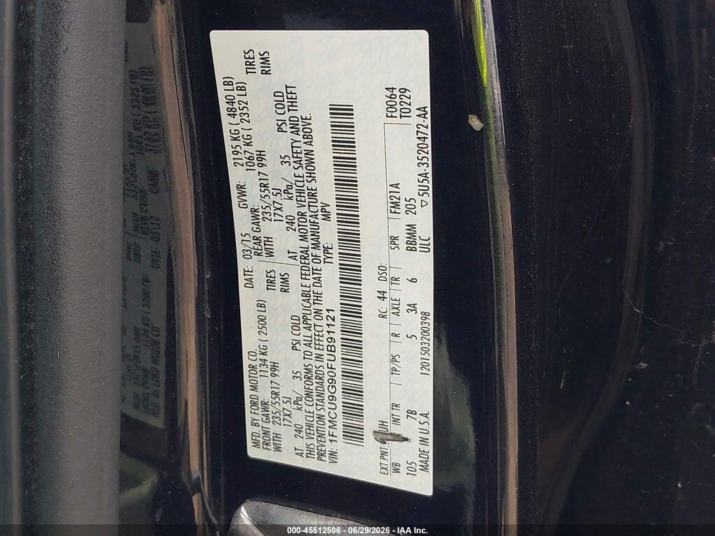 1FMCU9G90FUB91121 2015 FORD ESCAPE photo no. 9