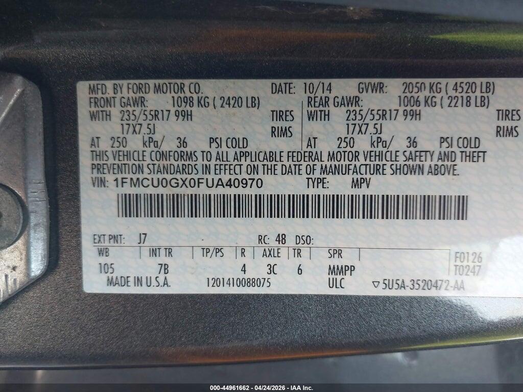 1FMCU0GX0FUA40970 2015 FORD ESCAPE photo no. 9