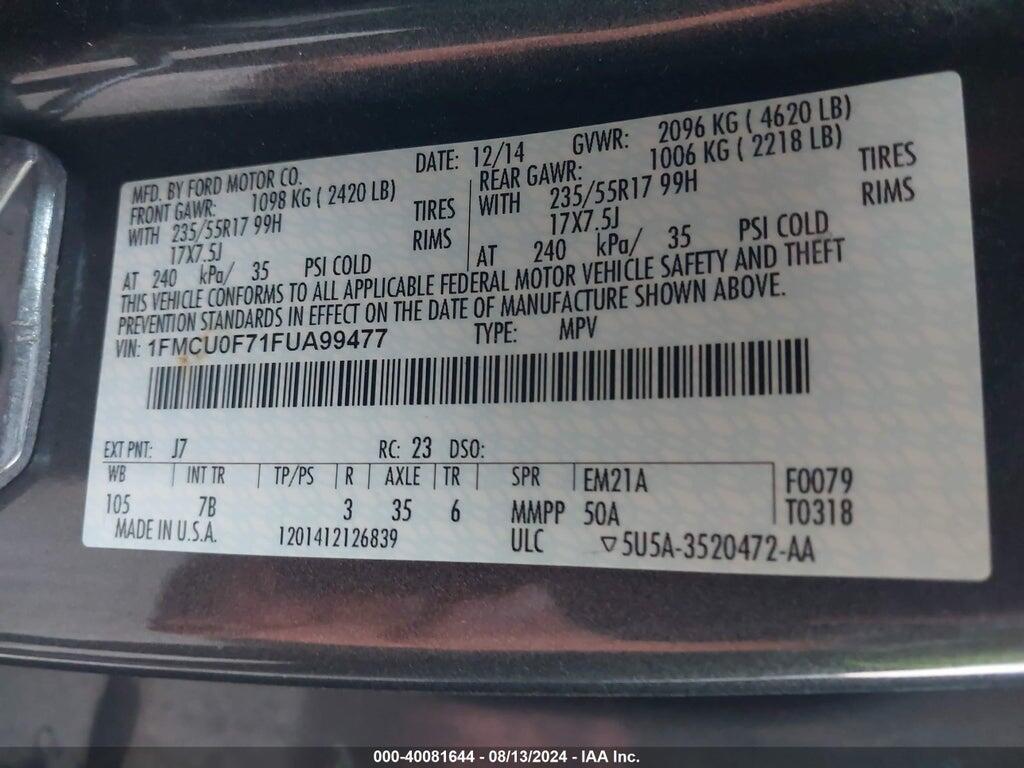1FMCU0F71FUA99477 2015 FORD ESCAPE photo no. 9
