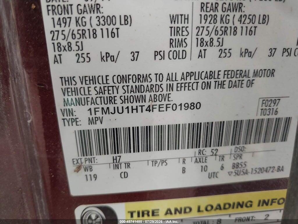 1FMJU1HT4FEF01980 2015 FORD EXPEDITION photo no. 9