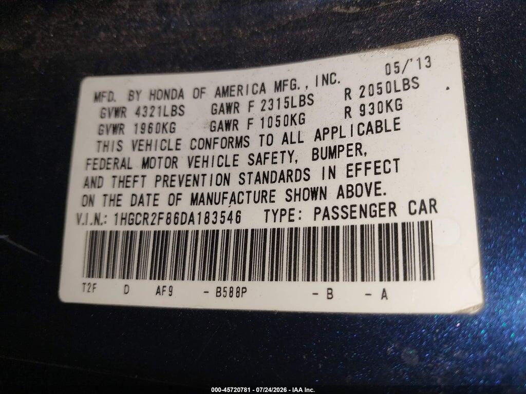 1HGCR2F86DA183546 2013 HONDA ACCORD photo no. 9