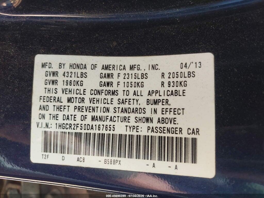 1HGCR2F50DA167655 2013 HONDA ACCORD photo no. 9