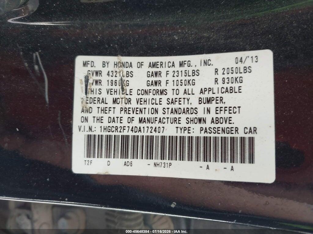 1HGCR2F74DA172407 2013 HONDA ACCORD photo no. 9