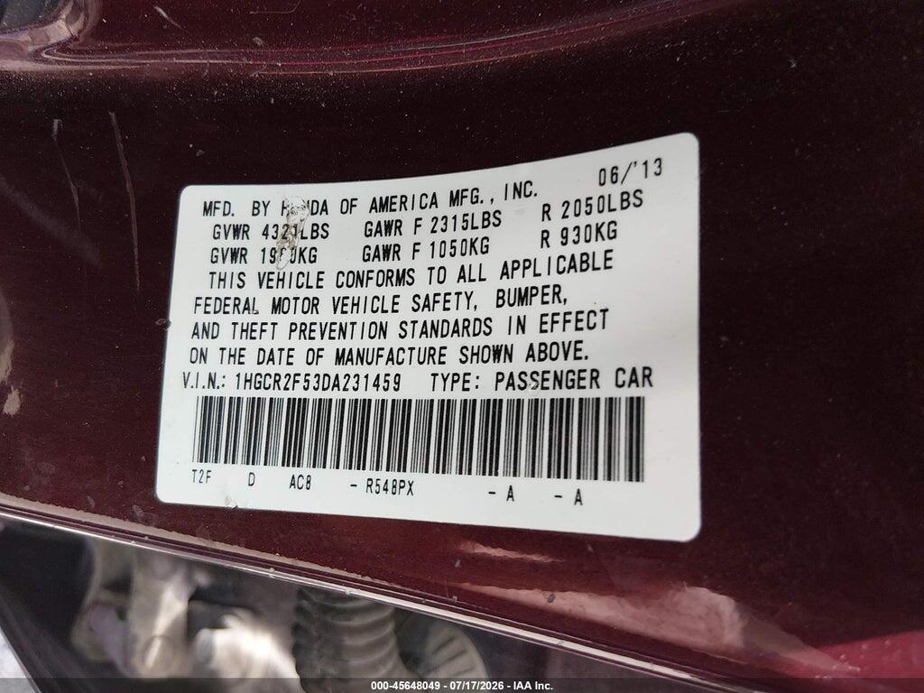 1HGCR2F53DA231459 2013 HONDA ACCORD photo no. 9