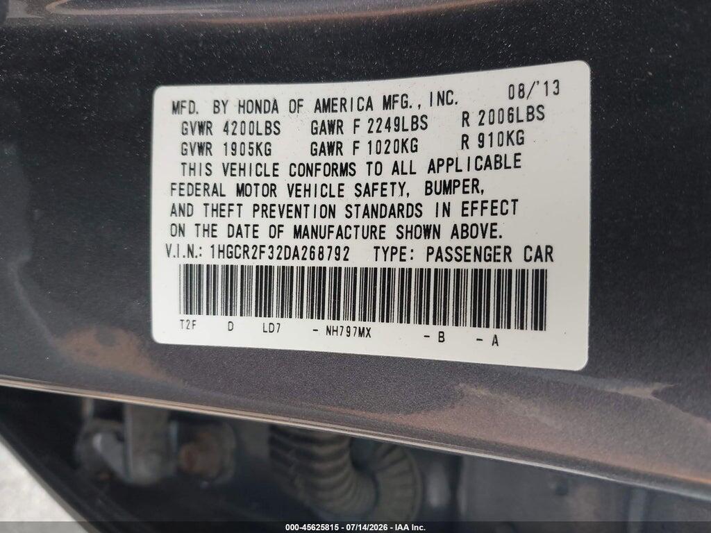 1HGCR2F32DA268792 2013 HONDA ACCORD photo no. 9