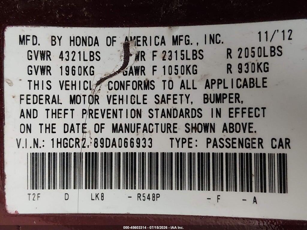1HGCR2F89DA066933 2013 HONDA ACCORD photo no. 9