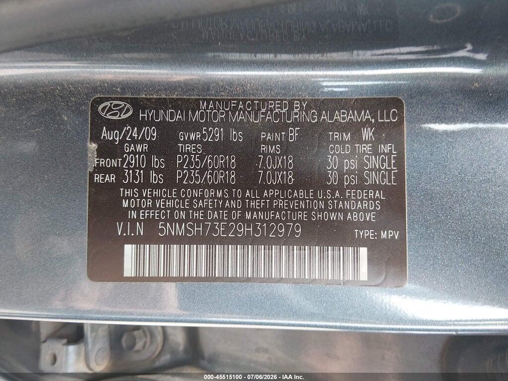 5NMSH73E29H312979 2009 HYUNDAI SANTA FE photo no. 9