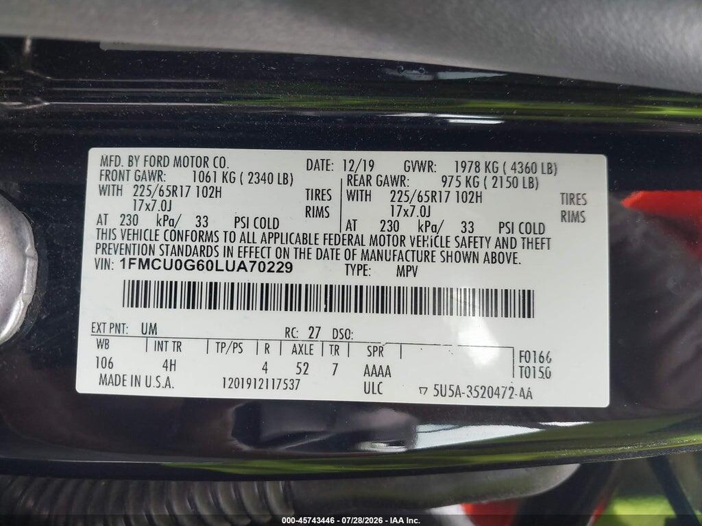 1FMCU0G60LUA70229 2020 FORD ESCAPE photo no. 9
