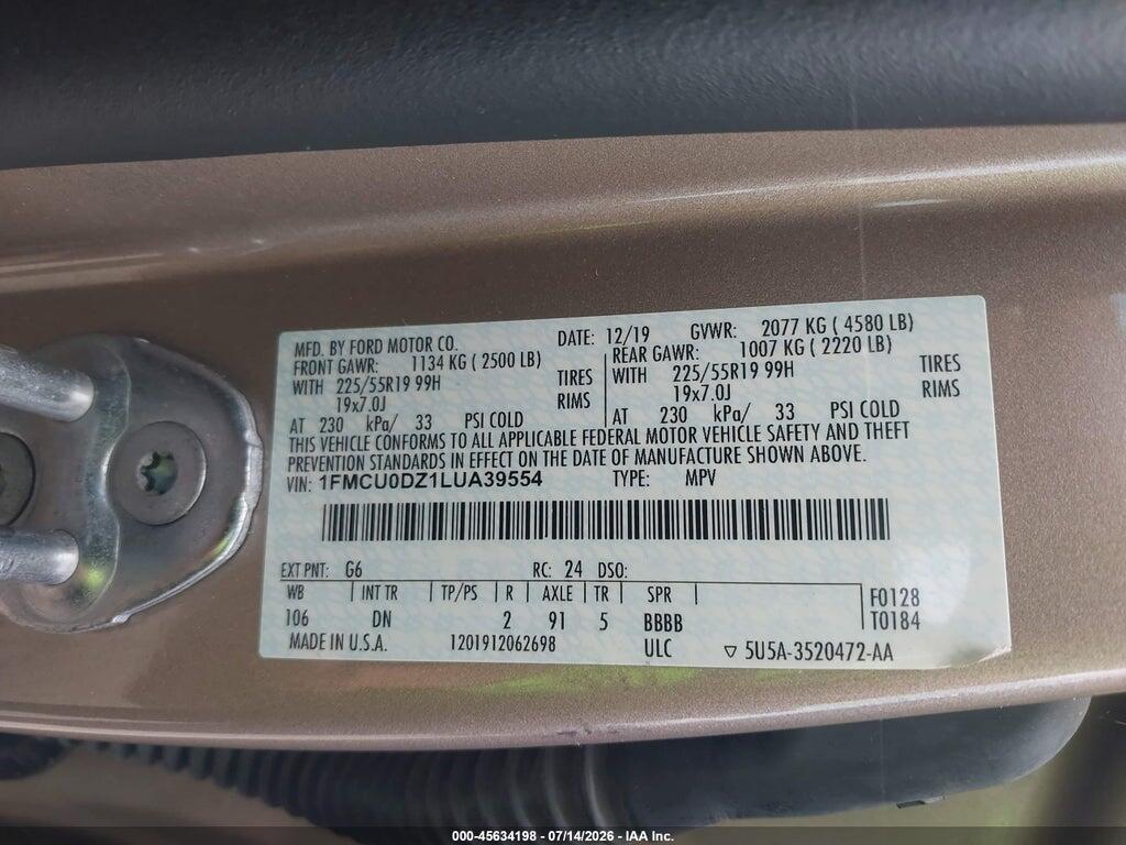 1FMCU0DZ1LUA39554 2020 FORD ESCAPE photo no. 9