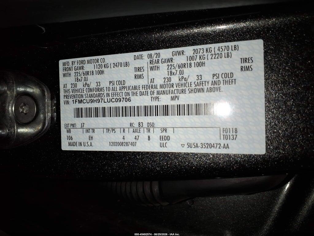 1FMCU9H97LUC09706 2020 FORD ESCAPE photo no. 9