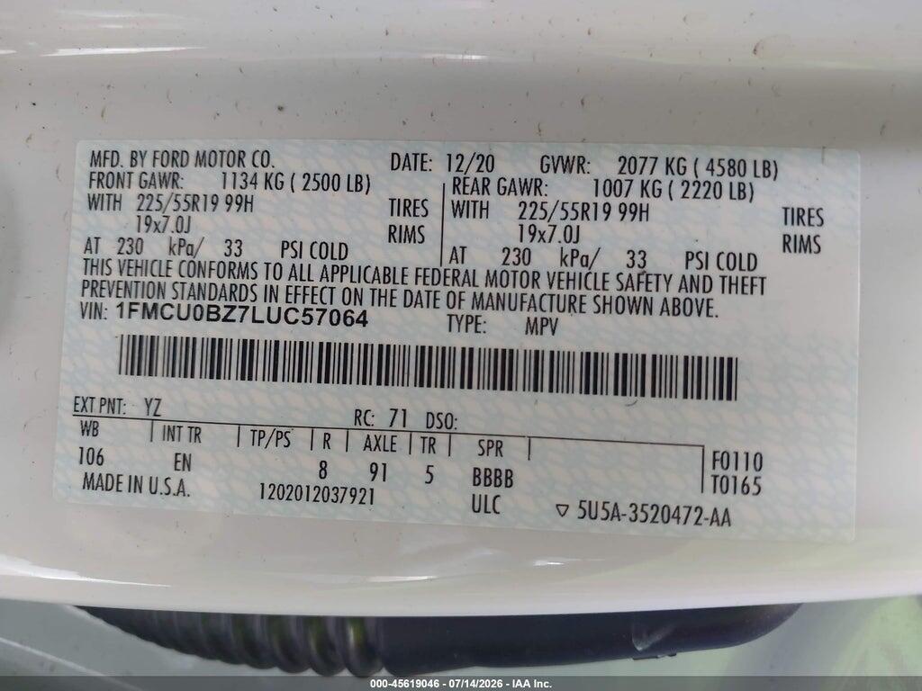 1FMCU0BZ7LUC57064 2020 FORD ESCAPE photo no. 9