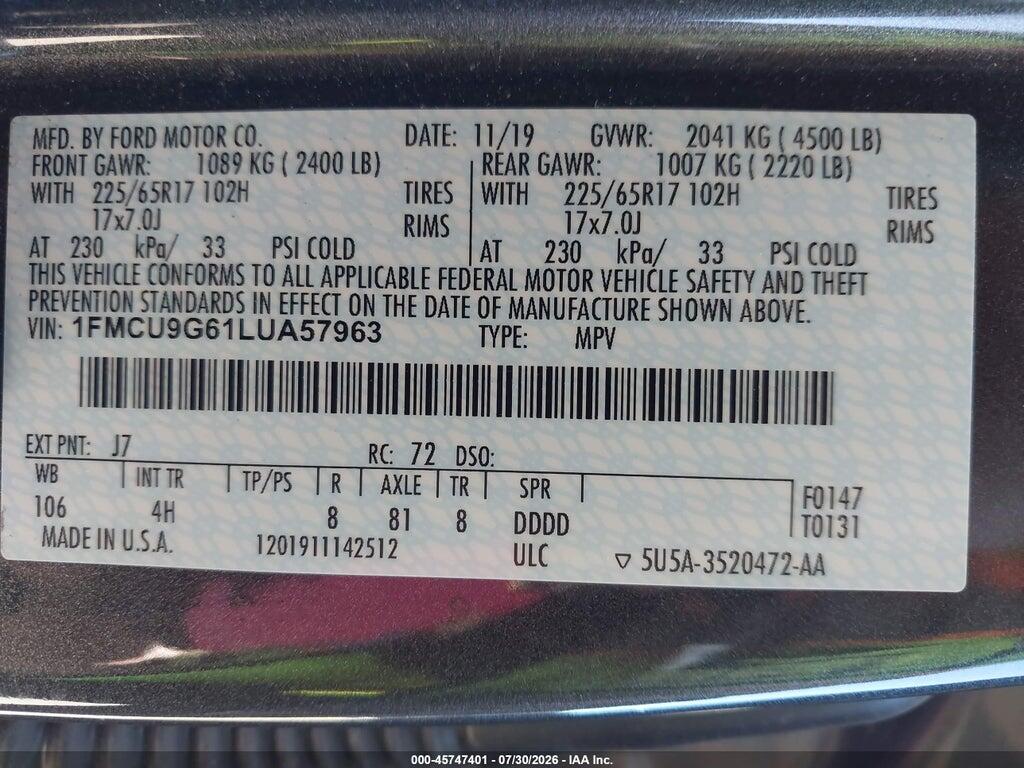 1FMCU9G61LUA57963 2020 FORD ESCAPE photo no. 9