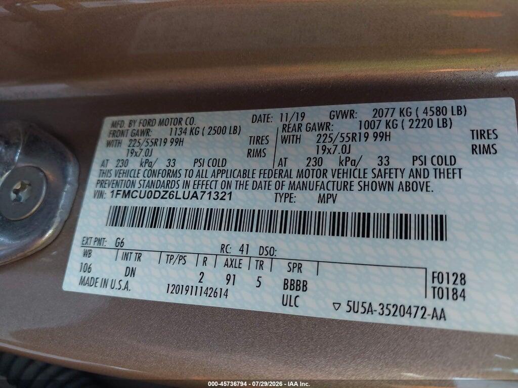 1FMCU0DZ6LUA71321 2020 FORD ESCAPE photo no. 9