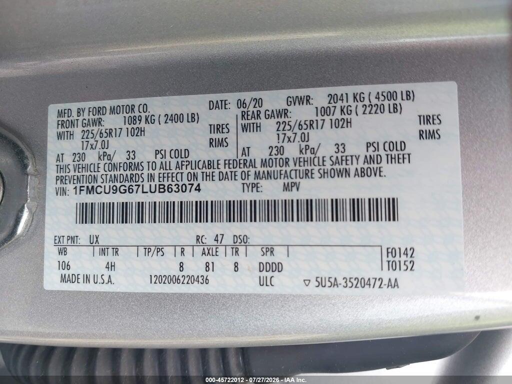 1FMCU9G67LUB63074 2020 FORD ESCAPE photo no. 9
