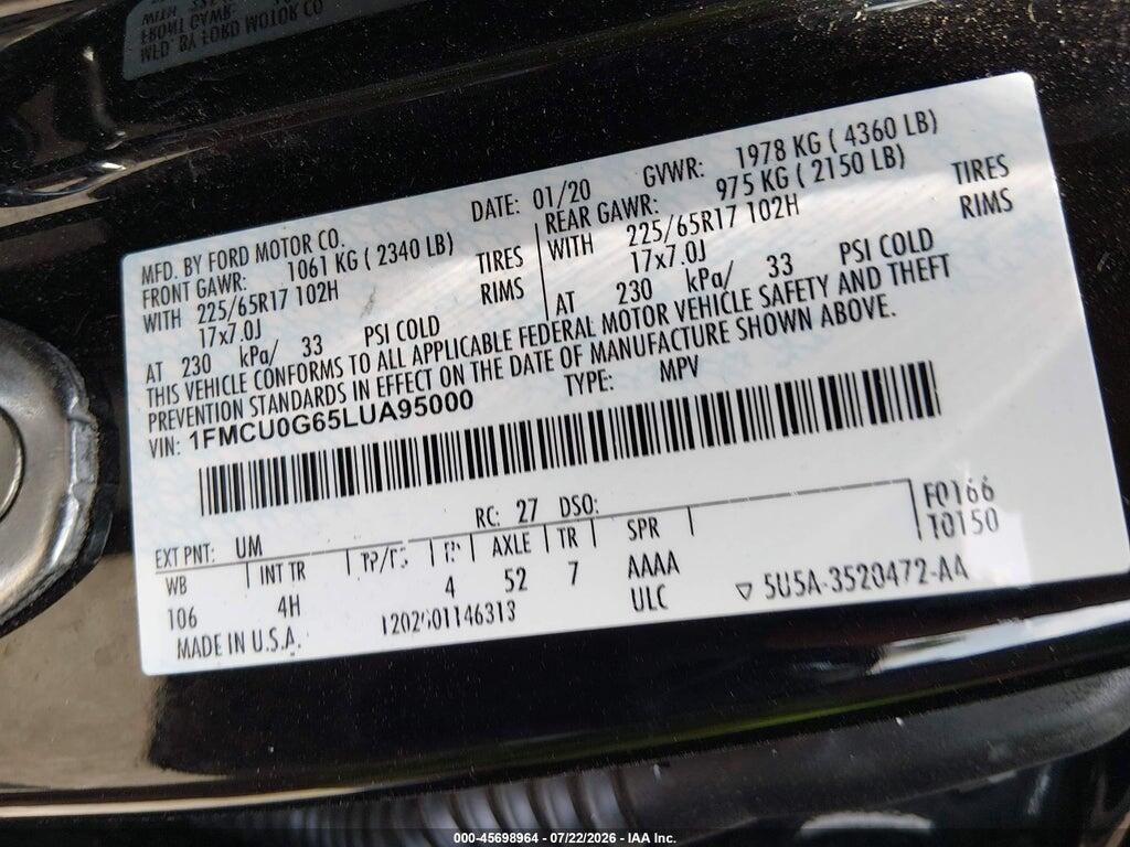 1FMCU0G65LUA95000 2020 FORD ESCAPE photo no. 9