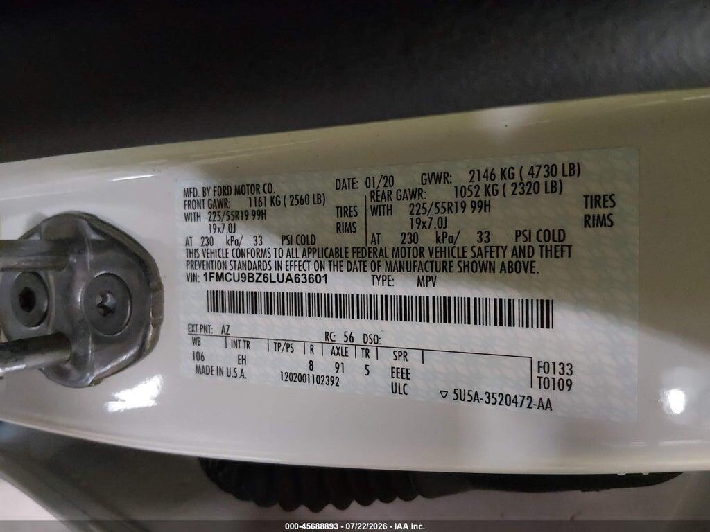 1FMCU9BZ6LUA63601 2020 FORD ESCAPE photo no. 9