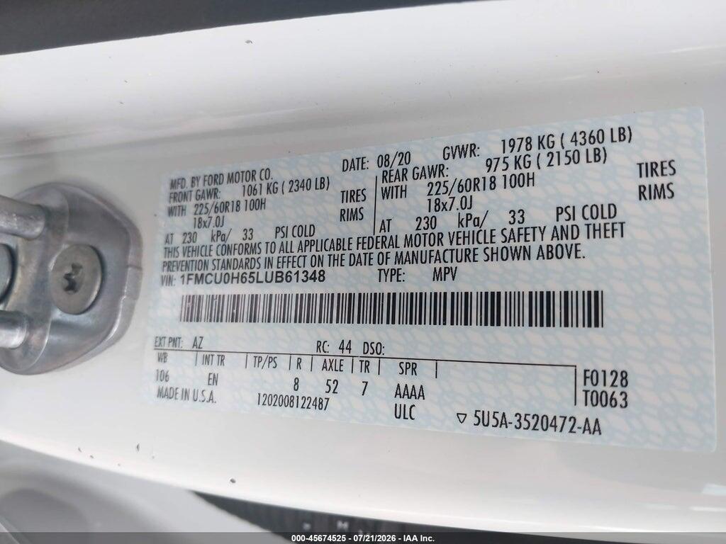 1FMCU0H65LUB61348 2020 FORD ESCAPE photo no. 9