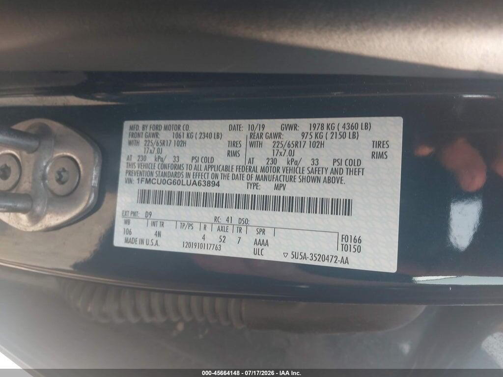 1FMCU0G60LUA63894 2020 FORD ESCAPE photo no. 9