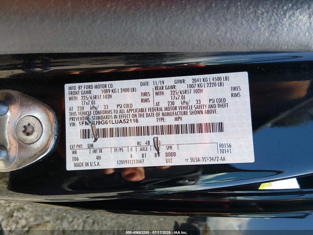 1FMCU9G61LUA52116 2020 FORD ESCAPE photo no. 9