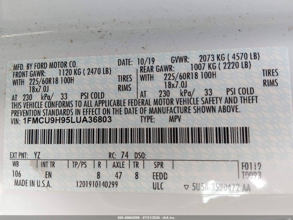 1FMCU9H95LUA36803 2020 FORD ESCAPE photo no. 9