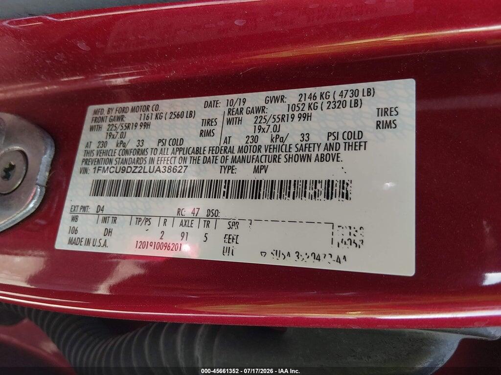 1FMCU9DZ2LUA38627 2020 FORD ESCAPE photo no. 9
