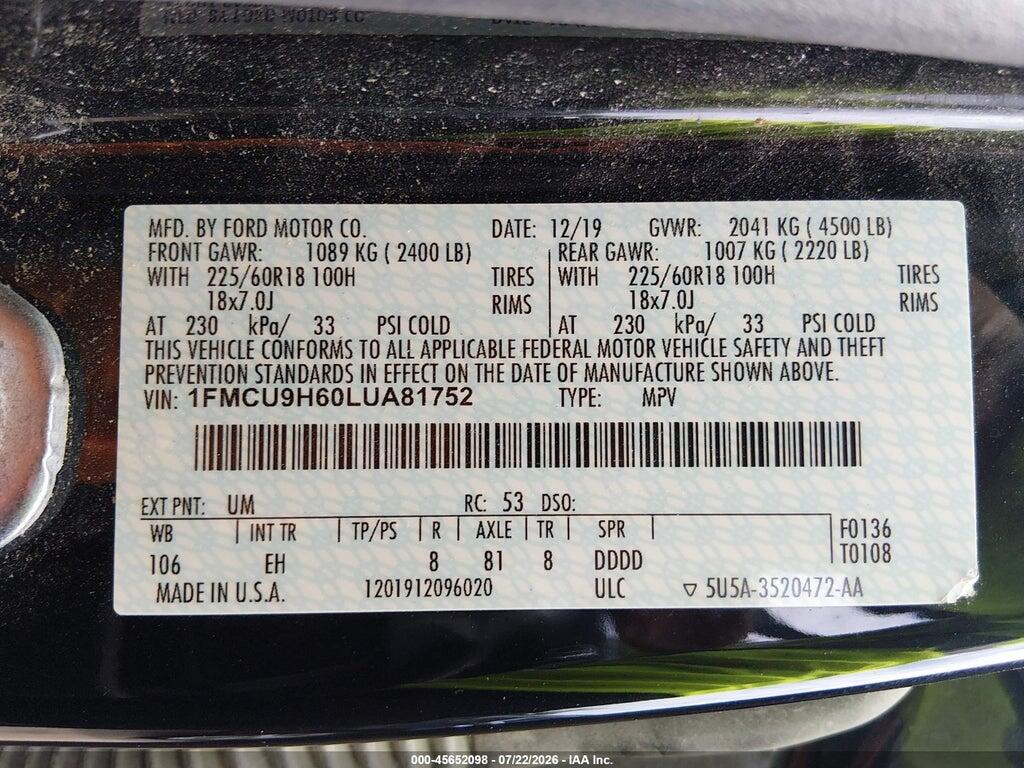 1FMCU9H60LUA81752 2020 FORD ESCAPE photo no. 9
