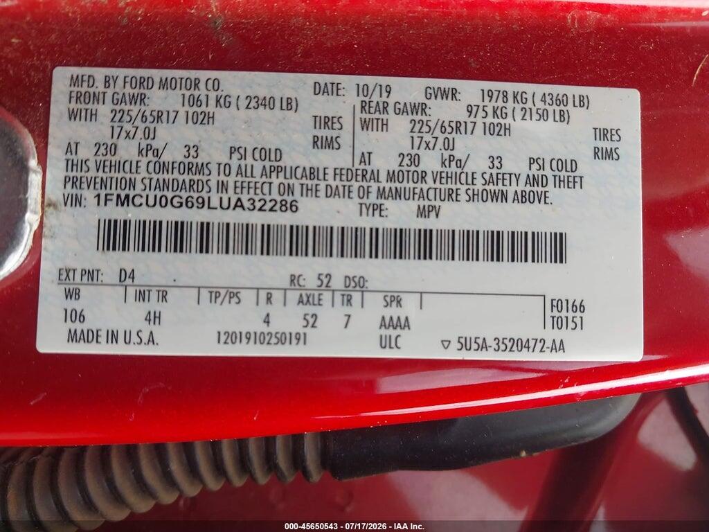 1FMCU0G69LUA32286 2020 FORD ESCAPE photo no. 9
