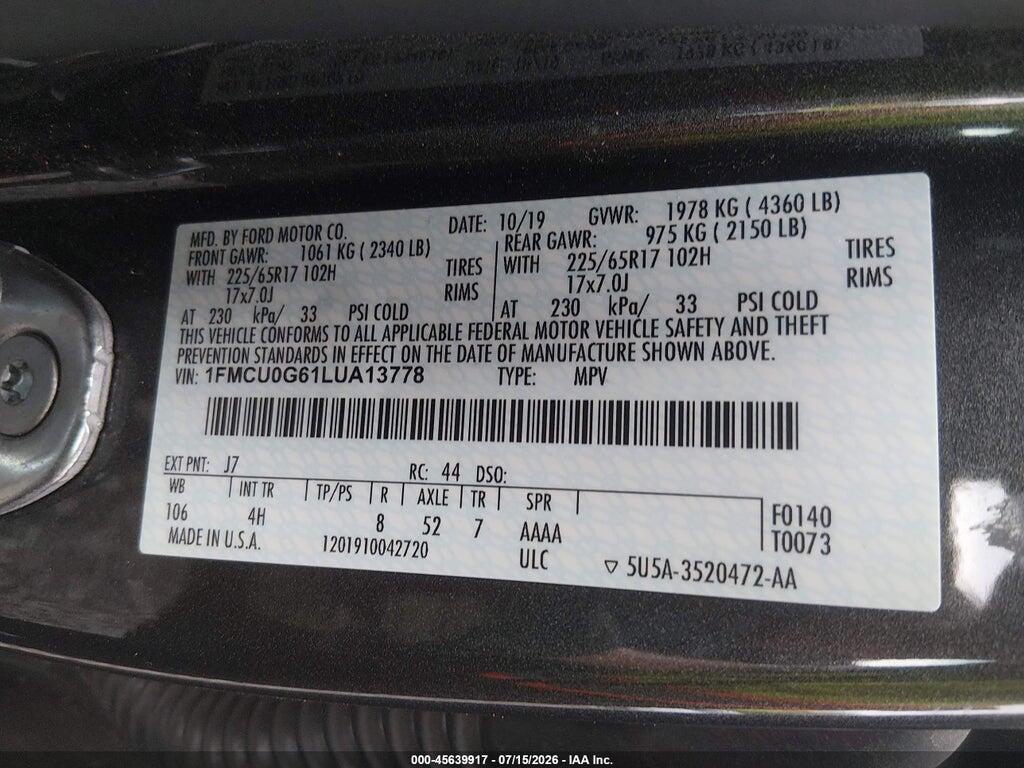 1FMCU0G61LUA13778 2020 FORD ESCAPE photo no. 9