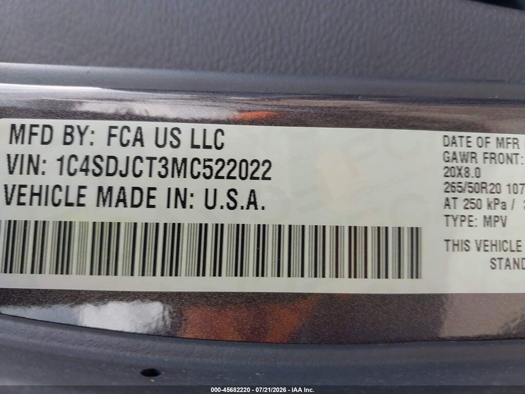 1C4SDJCT3MC522022 2021 DODGE DURANGO photo no. 9