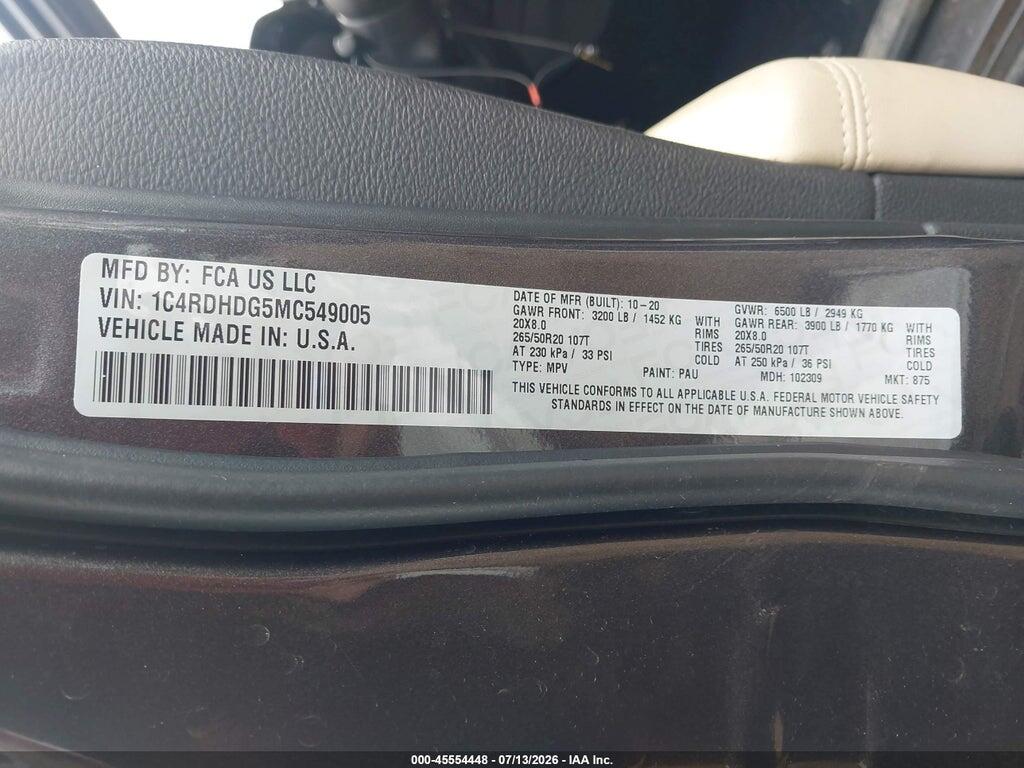 1C4RDHDG5MC549005 2021 DODGE DURANGO photo no. 9