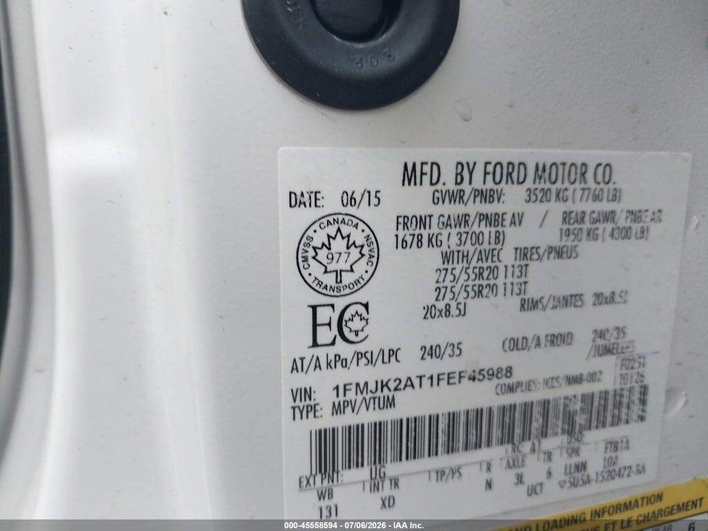 1FMJK2AT1FEF45988 2015 FORD EXPEDITION EL photo no. 9