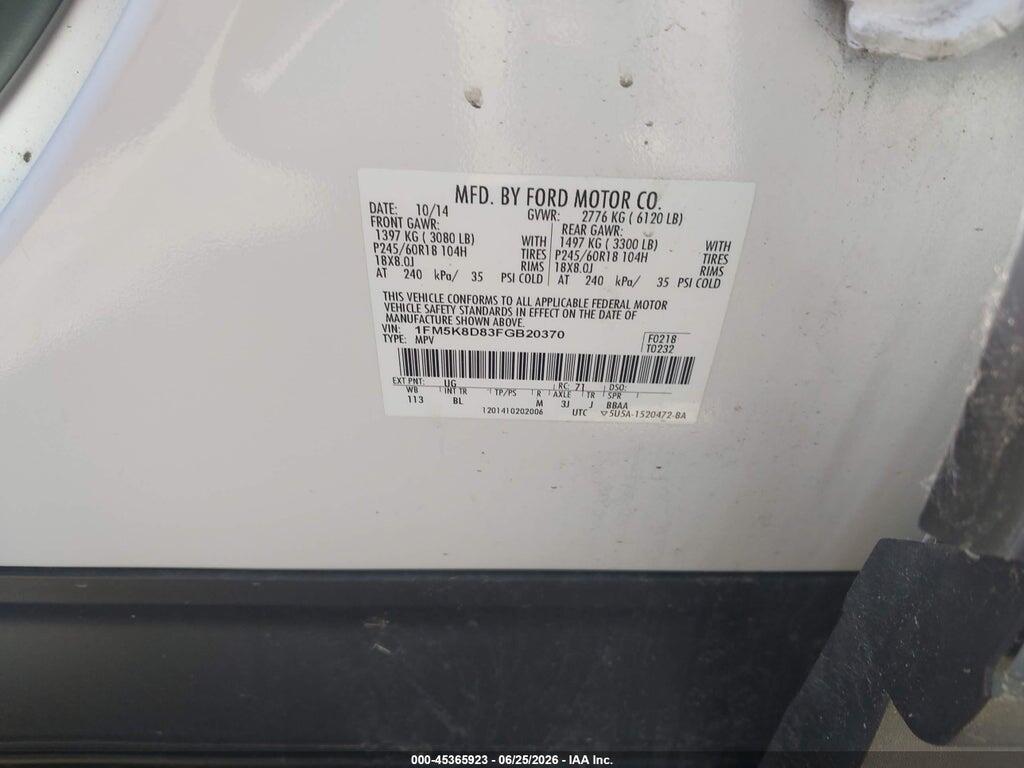 1FM5K8D83FGB20370 2015 FORD EXPLORER photo no. 9