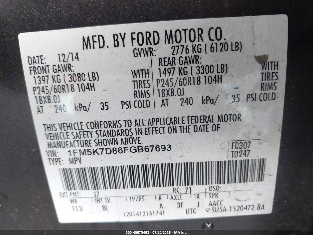1FM5K7D86FGB67693 2015 FORD EXPLORER photo no. 9