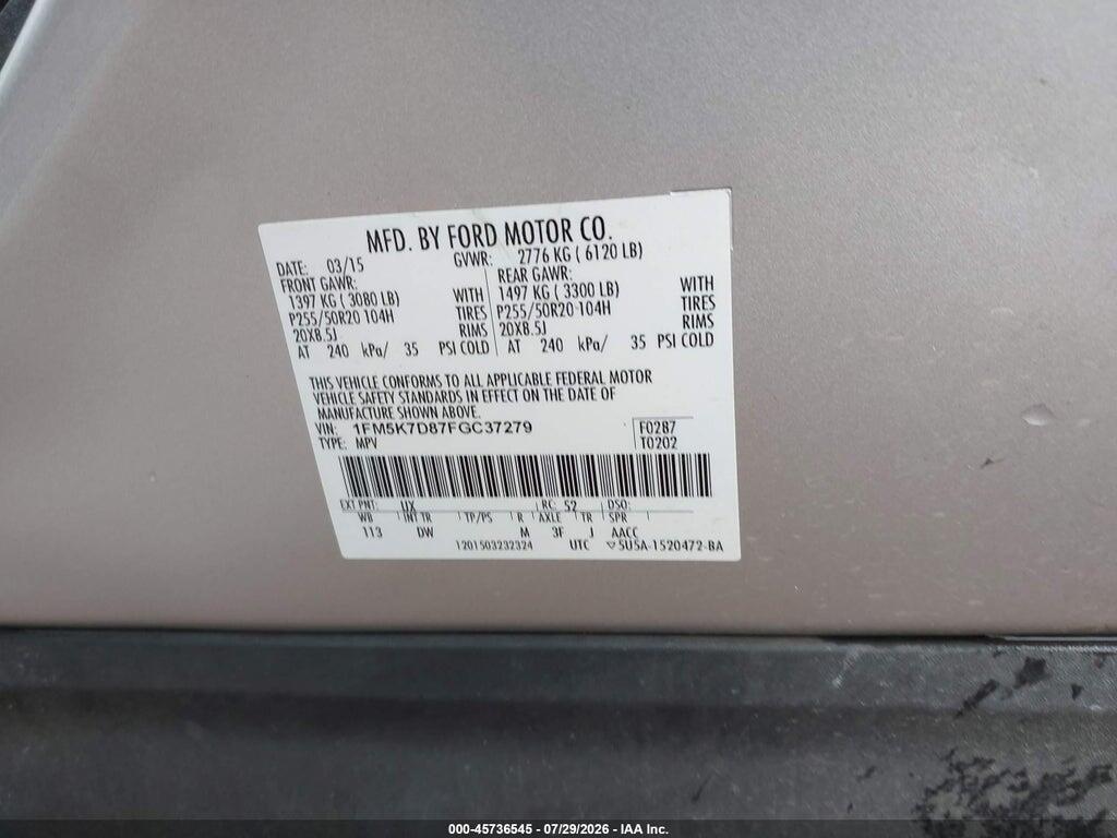 1FM5K7D87FGC37279 2015 FORD EXPLORER photo no. 9