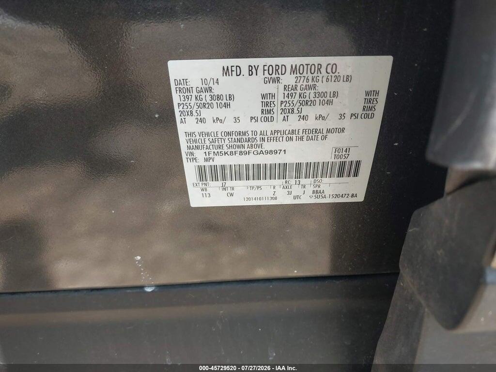 1FM5K8F89FGA98971 2015 FORD EXPLORER photo no. 9