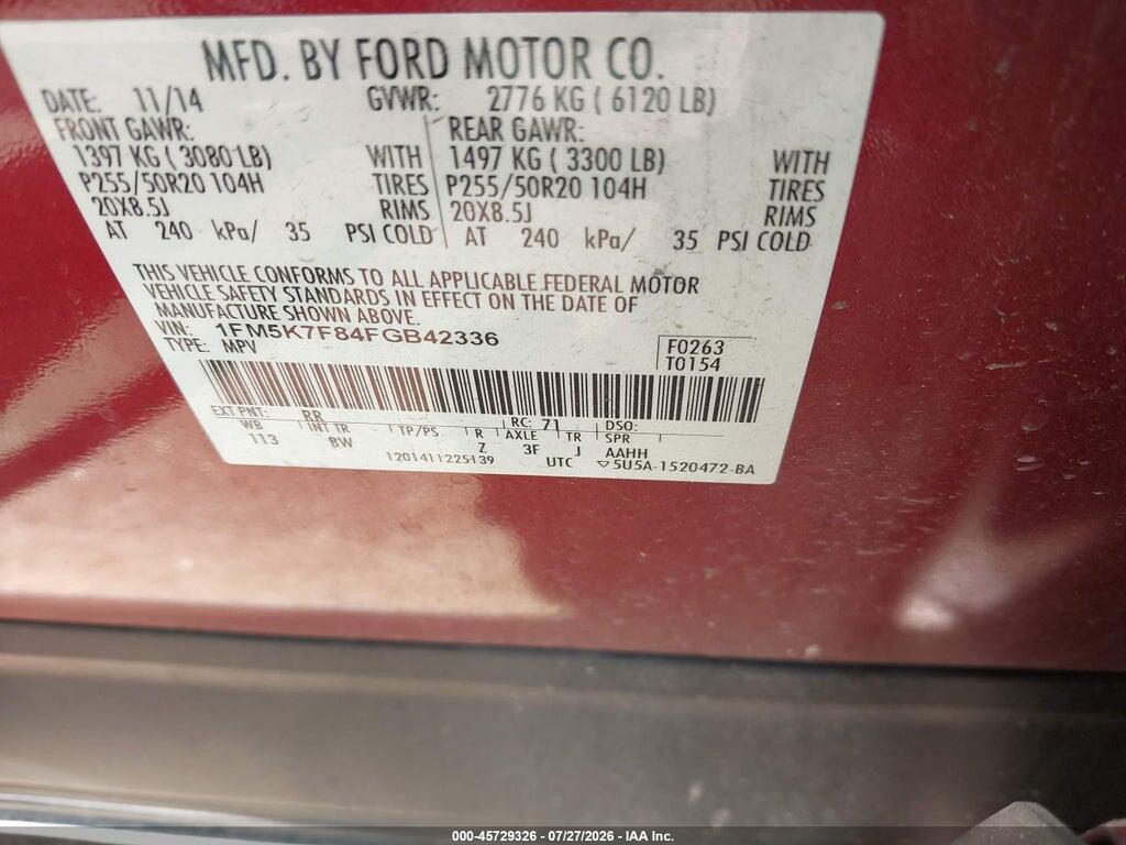 1FM5K7F84FGB42336 2015 FORD EXPLORER photo no. 9