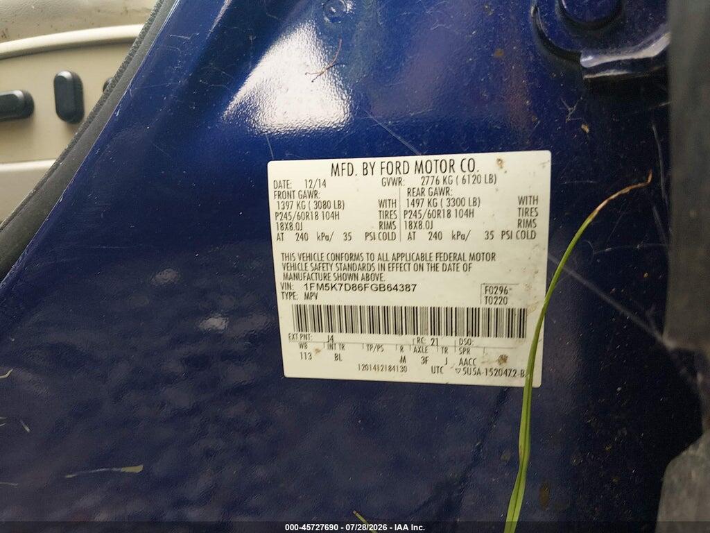 1FM5K7D86FGB64387 2015 FORD EXPLORER photo no. 9