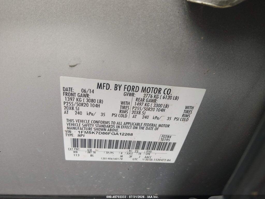 1FM5K7D86FGA12268 2015 FORD EXPLORER photo no. 9