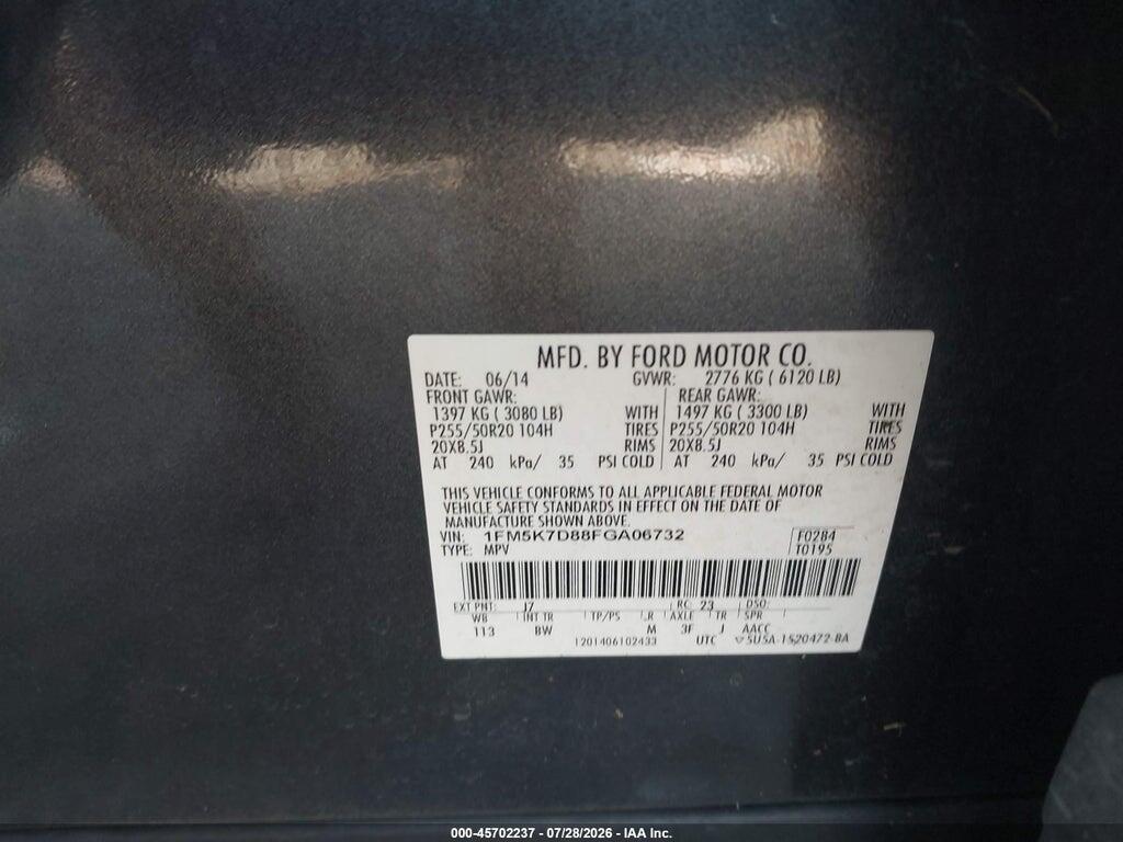1FM5K7D88FGA06732 2015 FORD EXPLORER photo no. 9