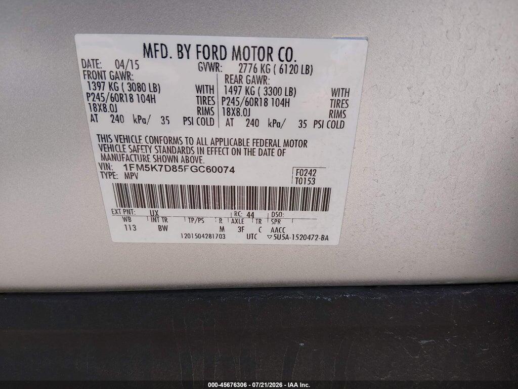 1FM5K7D85FGC60074 2015 FORD EXPLORER photo no. 9