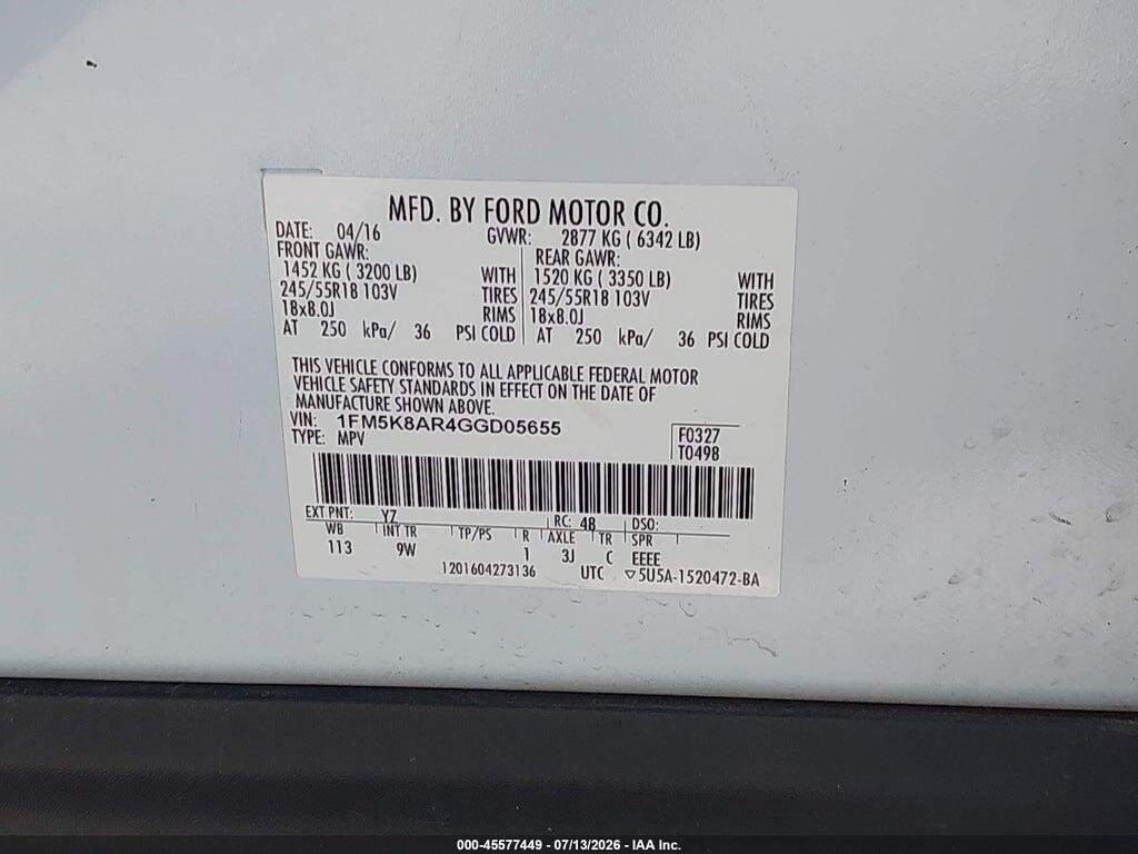 1FM5K8AR4GGD05655 2016 FORD UTILITY POLICE INTERCEPTOR photo no. 9