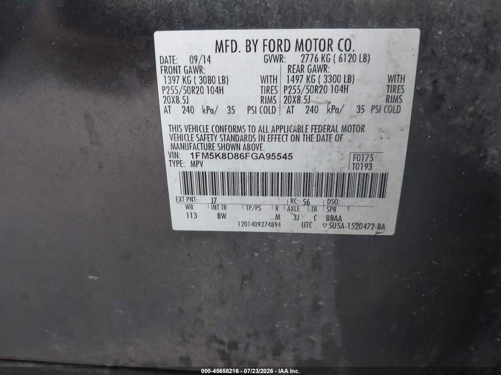 1FM5K8D86FGA95545 2015 FORD EXPLORER photo no. 9