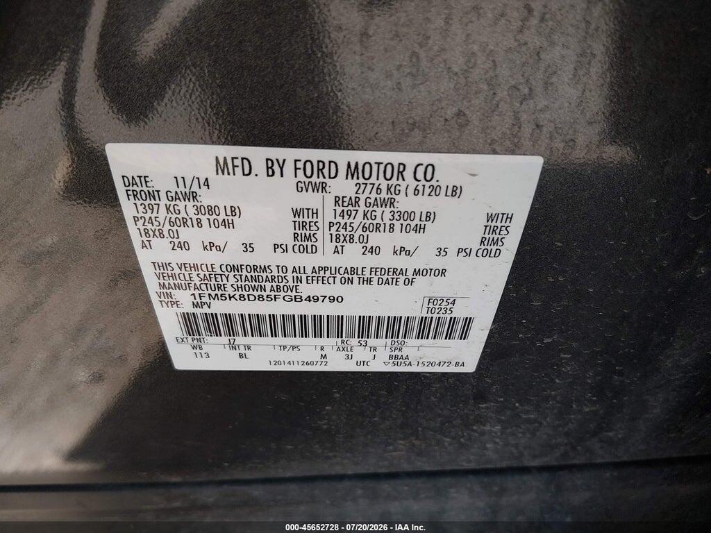 1FM5K8D85FGB49790 2015 FORD EXPLORER photo no. 9