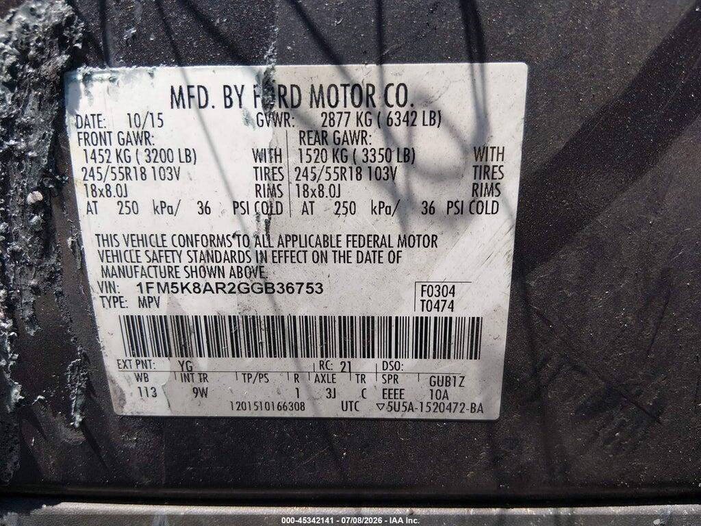 1FM5K8AR2GGB36753 2016 FORD UTILITY POLICE INTERCEPTOR photo no. 9